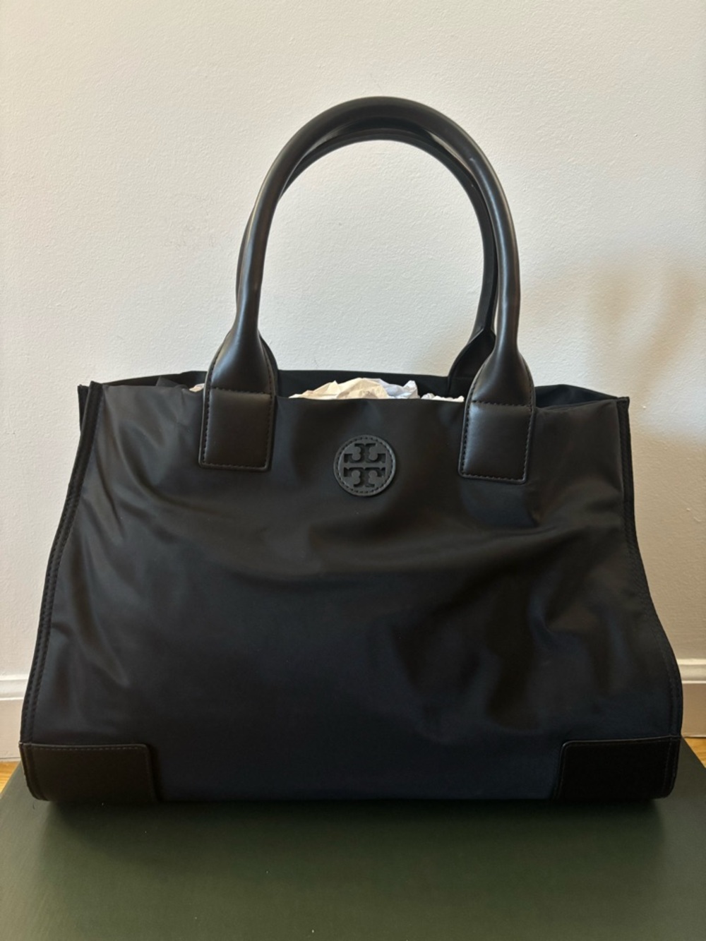 Tory Burch Black Tote Bag Classic Nylon Leather Satchel